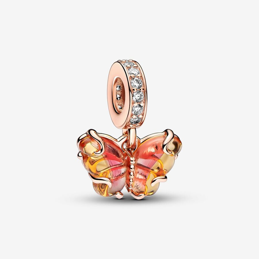 Orange and Pink Murano Glass Butterfly Pendant Charm Pandora 782698C01