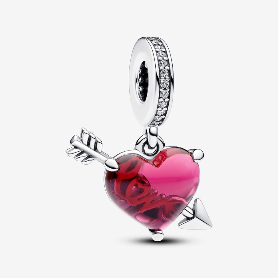 Charm Pendente Cuore con Freccia Vetro di Murano Pandora 793085C01