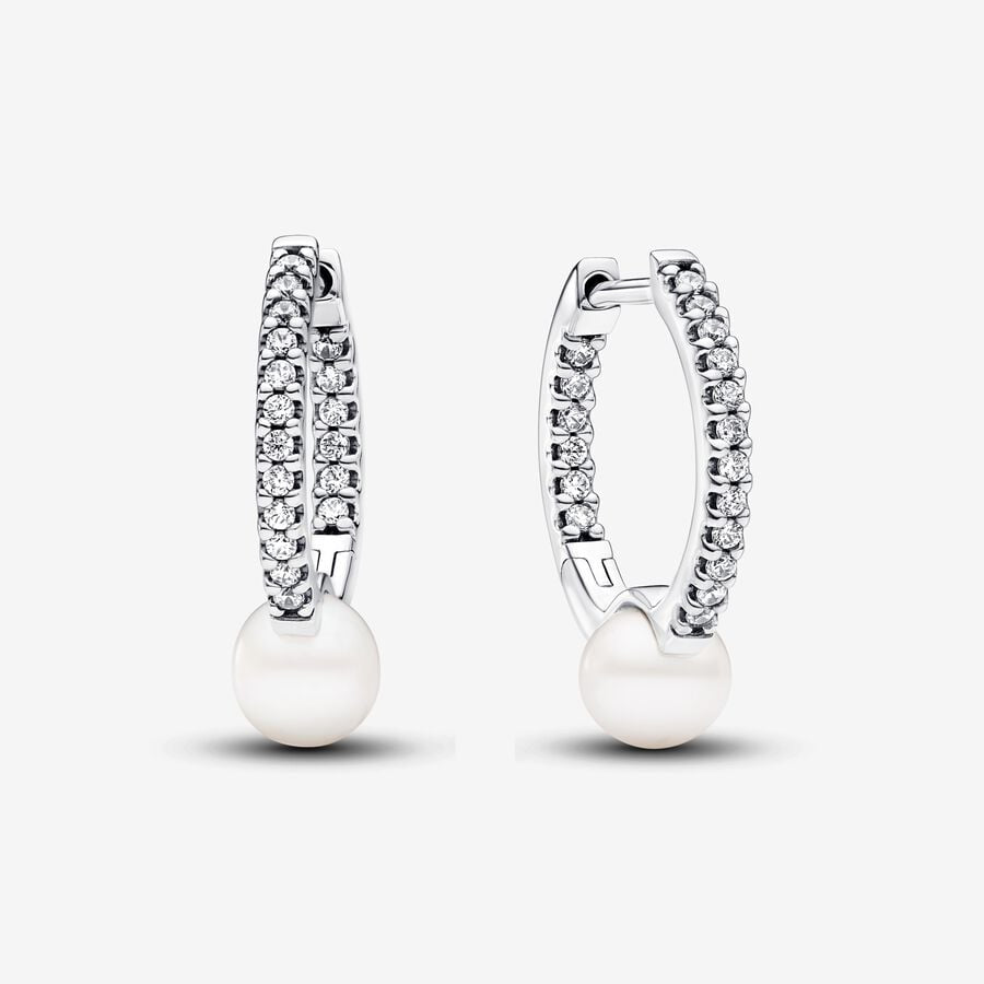 Hoop Earrings with Cultured Freshwater Pearls and Pavè Pandora 293171C01