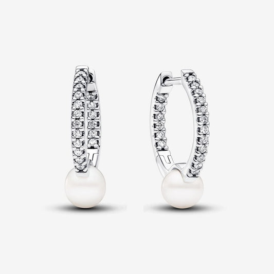 Hoop Earrings with Cultured Freshwater Pearls and Pavè Pandora 293171C01