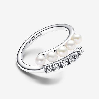 Braided Ring with Cultured Freshwater Pearls and Pavè Pandora 193145C01