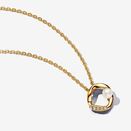 Sinuous Line Circle Necklace with Cultured Freshwater Pearl and Pavè Pandora 363303C01-45