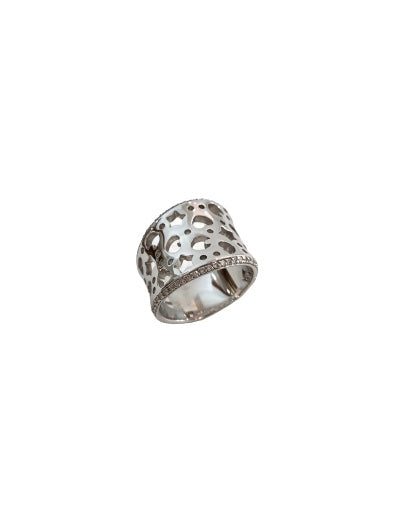 Anello Oro Bianco Fascia Fantasia Diamanti Pasquale Bruni 8256b