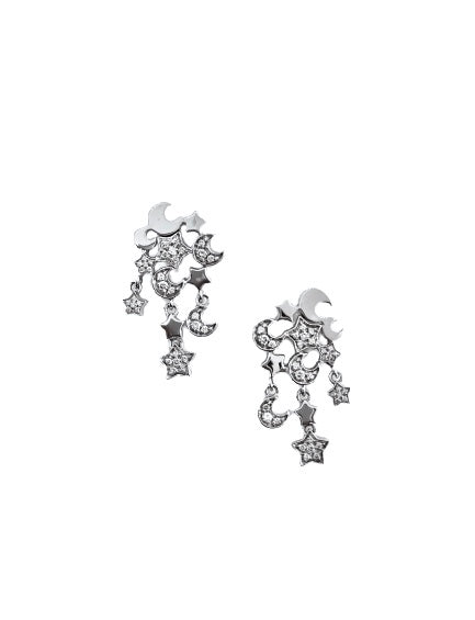 White Gold Star and Moon Pendant Earrings with Diamonds Pasquale Bruni 12620b