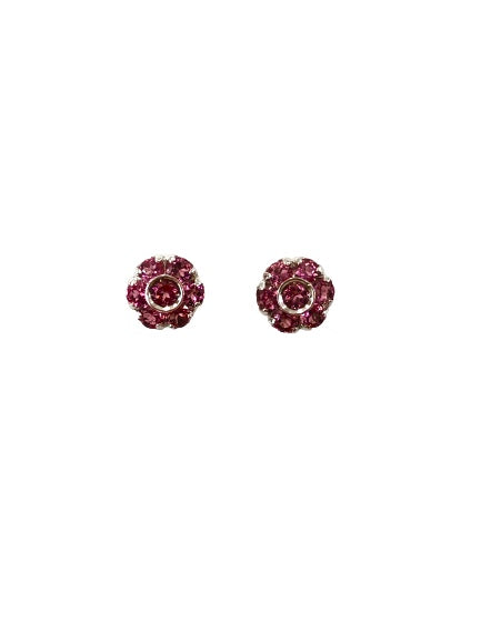 White Gold Rosette Flower Earrings Pink Tourmaline Pasquale Bruni 9013b