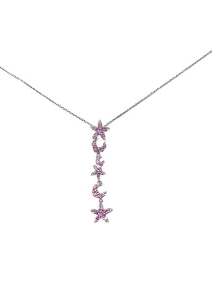 Collana Oro Bianco Luna e Stelle Zaffiri Rosa e Diamanti Pasquale Bruni 12843b