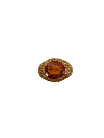 Yellow Gold Ring with Semiprecious Stone and Orange Sapphires Pasquale Bruni 6293g