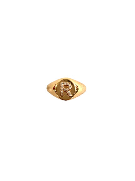 Initial R Chevalier Ring in 18 Kt Rose Gold and Diamonds Crivelli 303-384-R