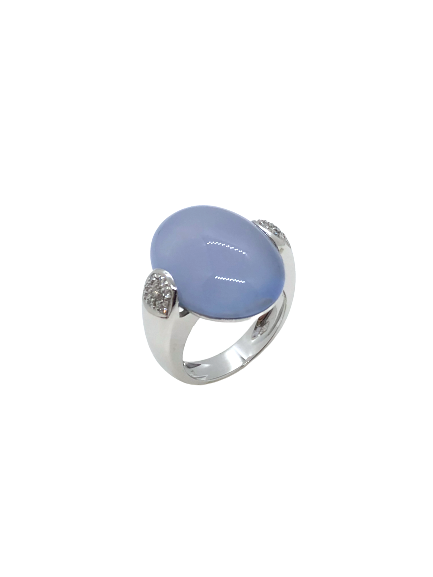 White Gold Ring Chalcedony Cabouchon Diamonds Crivelli 102-2033C