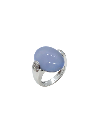 White Gold Ring Chalcedony Cabouchon Diamonds Crivelli 102-2033C