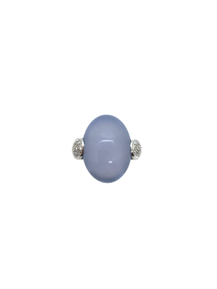 White Gold Ring Chalcedony Cabouchon Diamonds Crivelli 102-2033C