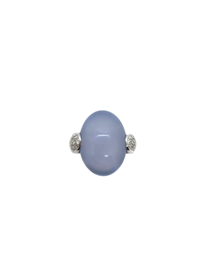 White Gold Ring Chalcedony Cabouchon Diamonds Crivelli 102-2033C