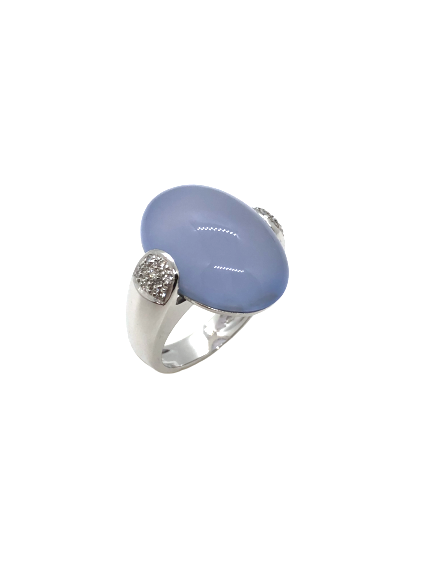 White Gold Ring Chalcedony Cabouchon Diamonds Crivelli 102-2033C