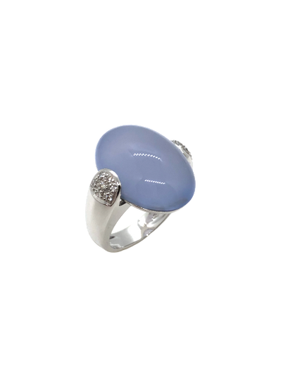 White Gold Ring Chalcedony Cabouchon Diamonds Crivelli 102-2033C