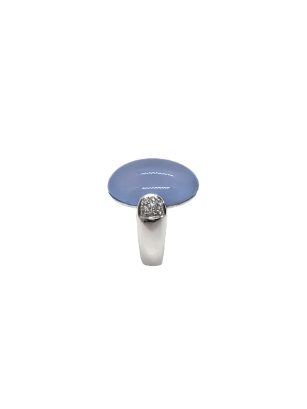 White Gold Ring Chalcedony Cabouchon Diamonds Crivelli 102-2033C