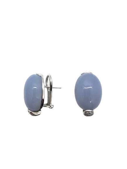 White Gold Chalcedony Cabouchon Diamond Earrings Crivelli 102-2034c