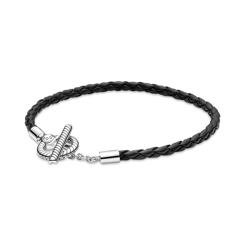 Bracciale Moments in pelle intrecciata con barra a T Pandora 591675C01