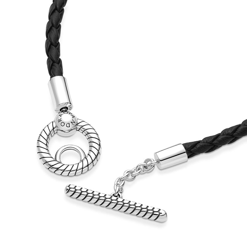 Moments Braided Leather T-Bar Bracelet Pandora 591675C01