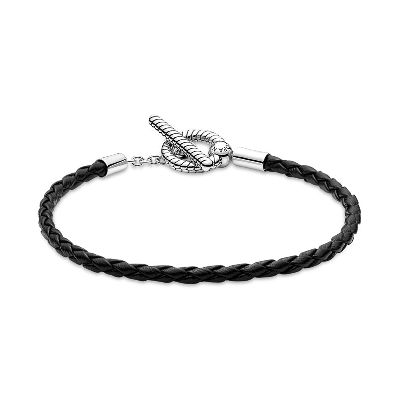 Moments Braided Leather T-Bar Bracelet Pandora 591675C01